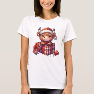 Festliche Hochlandkuh in der Geschenkboxen Weihnac T-Shirt