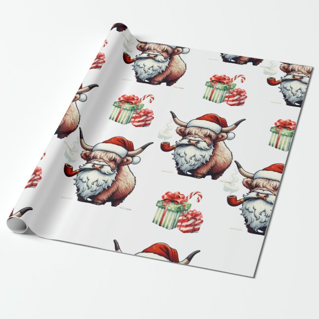Festliche Hochlandkuh Weihnachten Geschenkpapier (Ungerollt)