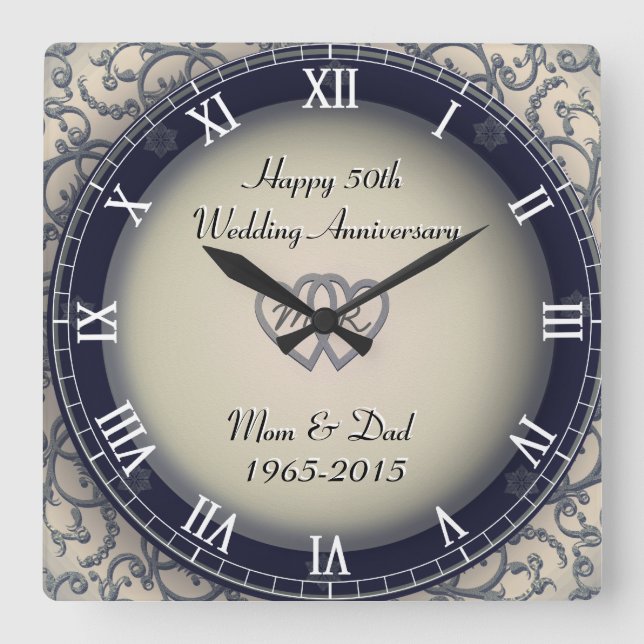 Festliche Hochzeit Quadratische Wanduhr (Vorderseite)