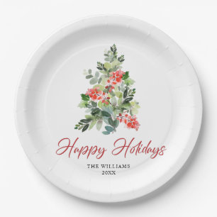 Festliche Holly Berry Weihnachtsbaum-Feier Pappteller