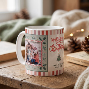 Festliche Holly-Streifen Familienweihnachten Kaffeetasse