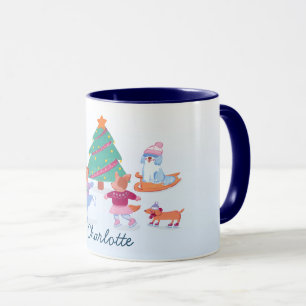 Festliche Hunde Ice Skaten Baby Blue Christmas Tasse