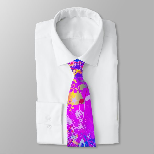 Festliche Imitate Neon Paint Spritzer mit Musiknot Krawatte (Gebunden)
