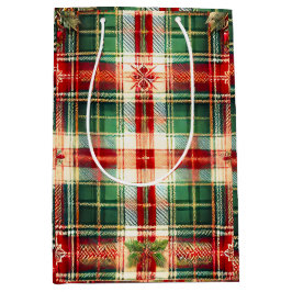 Festliche Karierte Weihnachtsgeschenktasche mit Sc Mittlere Geschenktüte