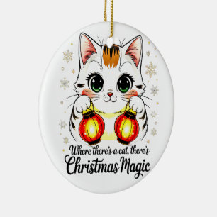 Festliche Katze mit Laternen - Süßes Lunar Neujahr Keramik Ornament