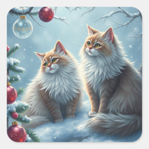 Festliche Katzenaufkleber Quadratischer Aufkleber