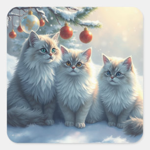Festliche Katzenaufkleber Quadratischer Aufkleber