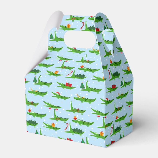 Festliche Krokodile in Weihnachtskostümmuster Geschenkschachtel (Vorderseite)