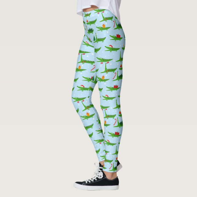 Festliche Krokodile in Weihnachtskostümmuster Leggings (Links)