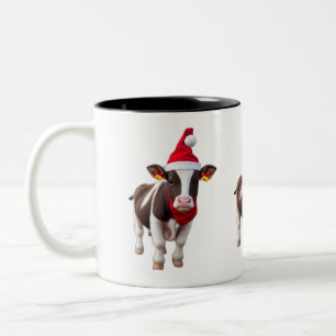 Festliche Kuh in Weihnachtsmannmütze: Weihnachten Zweifarbige Tasse