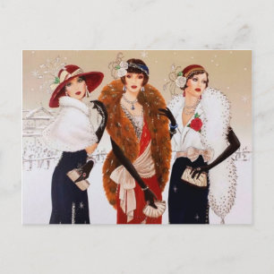 Festliche Kunst Deko Retro Vintage Weihnachtsfraue Feiertagspostkarte