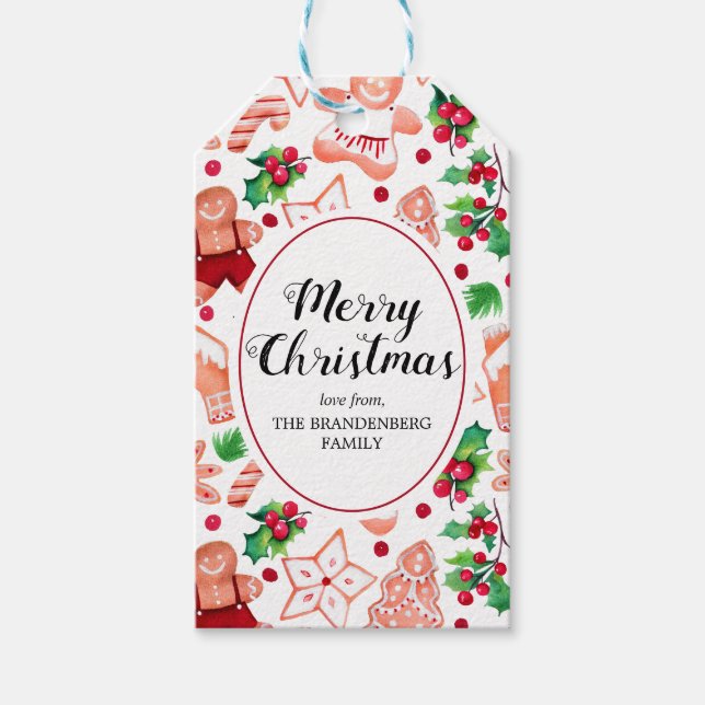 Festliche Lebkuchen Cookies Weihnachten Wasserfarb Geschenkanhänger (Vorderseite)