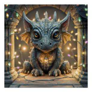 Festliche Lichter Chibi Gargoyle Drache Poster