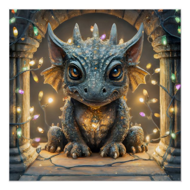 Festliche Lichter Chibi Gargoyle Drache Poster (Vorderseite)