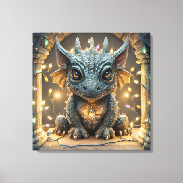 Festliche Lichter Chibi Gargoyle Dragon Leinwanddruck (Vorderseite)