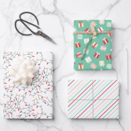 Festliche Lichter & Geschenke & Streifen Weihnacht Geschenkpapier Set
