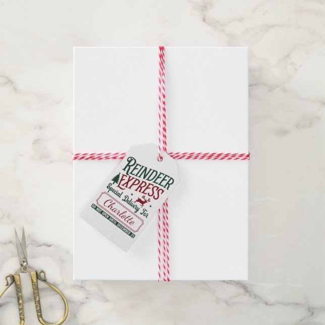 Festliche Lieferung durch das Reindeer Express Tea Geschenkanhänger (Mit Garn)