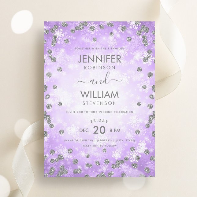 Festliche Lila Silber Elegante Winterhochzeit Einladung (Festive Purple Silver Elegant Winter Wedding Invitation)