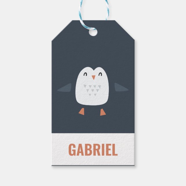 festliche lustige niedliche Pinguine personalisier Geschenkanhänger (Vorderseite)