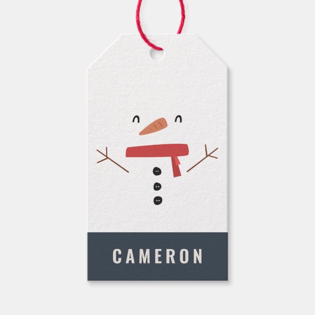 festliche lustige niedliche Schneemann personalisi Geschenkanhänger (Vorderseite)
