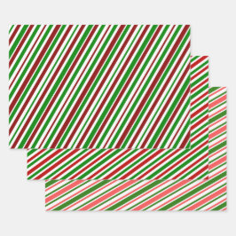 Festliche, lustige, weihnachtliche Farben Gestreif Geschenkpapier Set