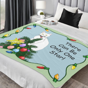 Festliche lustige Weihnachtsbaum lustige weiße Kat Fleecedecke
