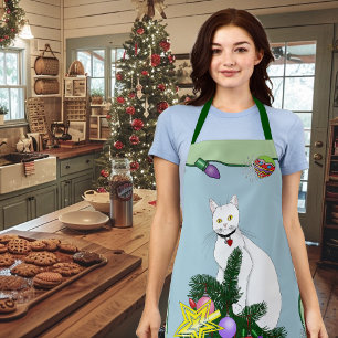 Festliche lustige Weihnachtsbaum lustige weiße Kat Schürze