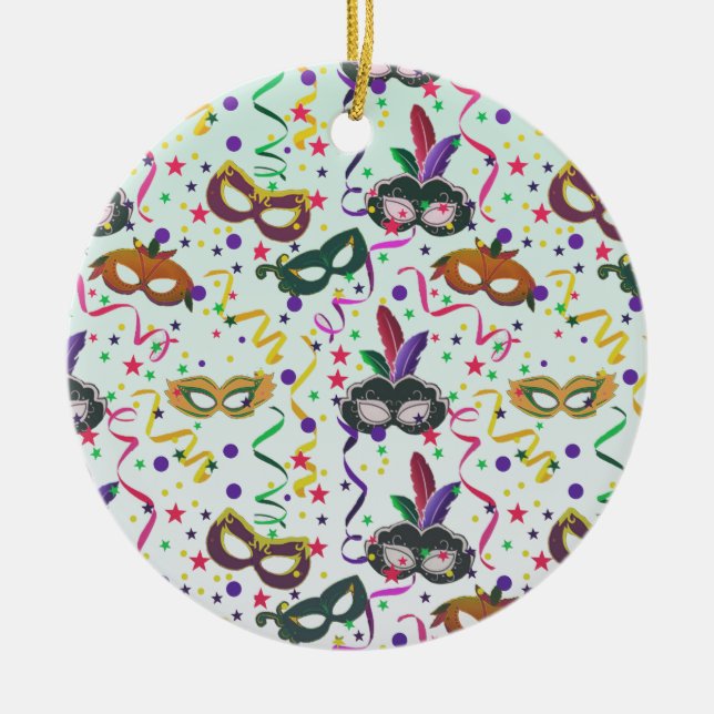 Festliche Maskerade Masken und Confetti Muster Keramikornament (Vorne)
