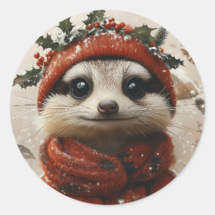 Festliche Meerkat im Winter Wunderland Runder Aufkleber