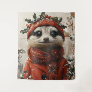 Festliche Meerkat im Winter Wunderland Wandteppich