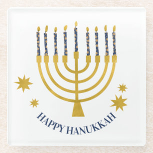 Festliche Menorah Candles Happy Hanukkah Glasuntersetzer