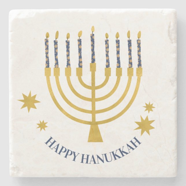 Festliche Menorah Candles Happy Hanukkah Steinuntersetzer (Vorderseite)