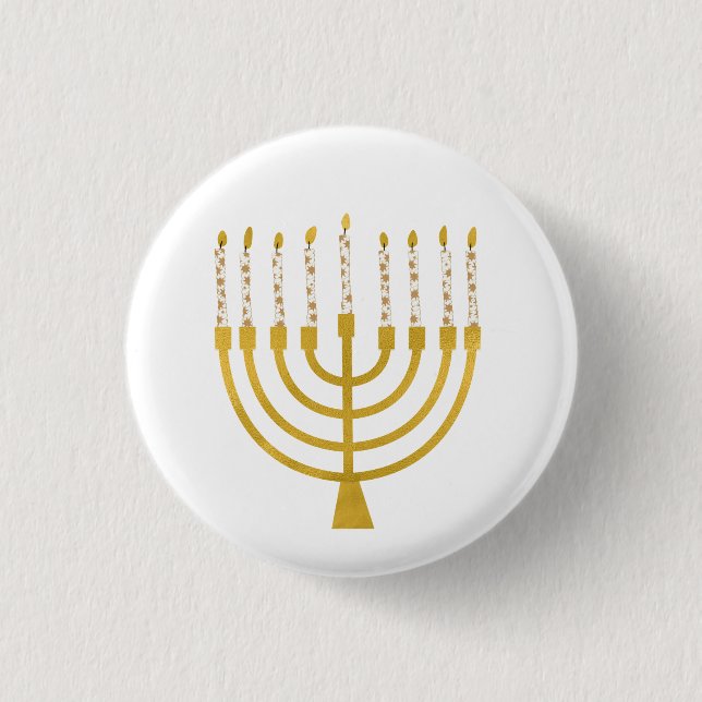 Festliche Menorah Hanukkah Celestial Candles Elega Button (Vorderseite)