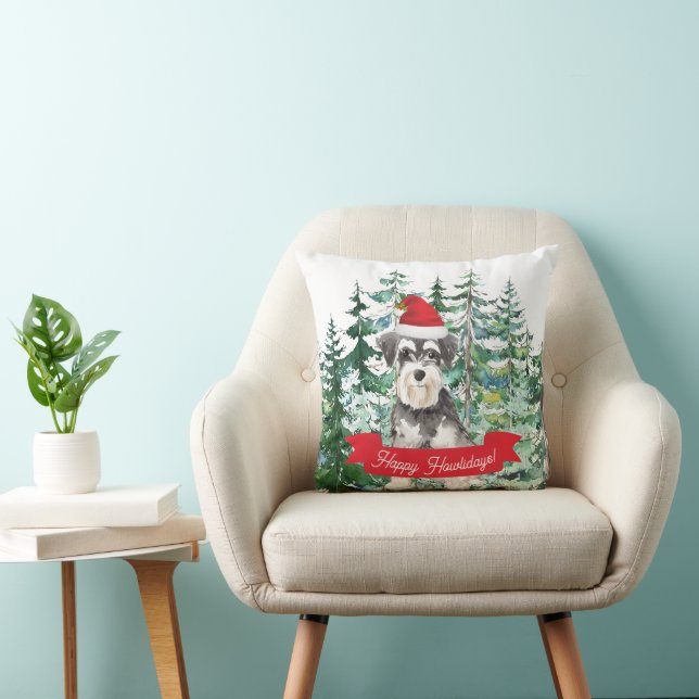 Festliche Miniatur Schnauzer Happy Howlidays Kissen (Stuhl )