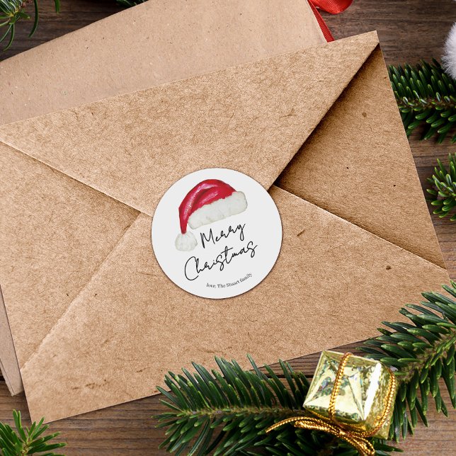 Festliche Minimale Weihnachtsmannmütze Niedlich Wh Runder Aufkleber (Von Creator hochgeladen)