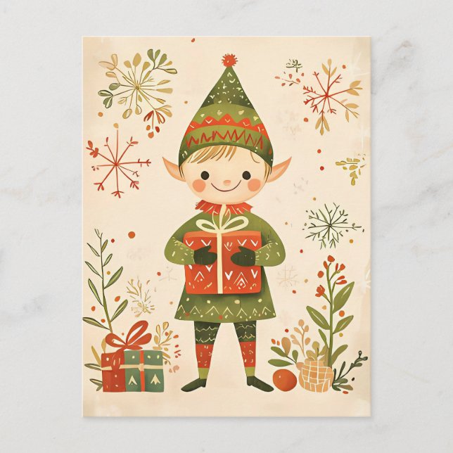 Festliche niedliche Gnome Weihnachtsgrüße Postkarte (Vorderseite)
