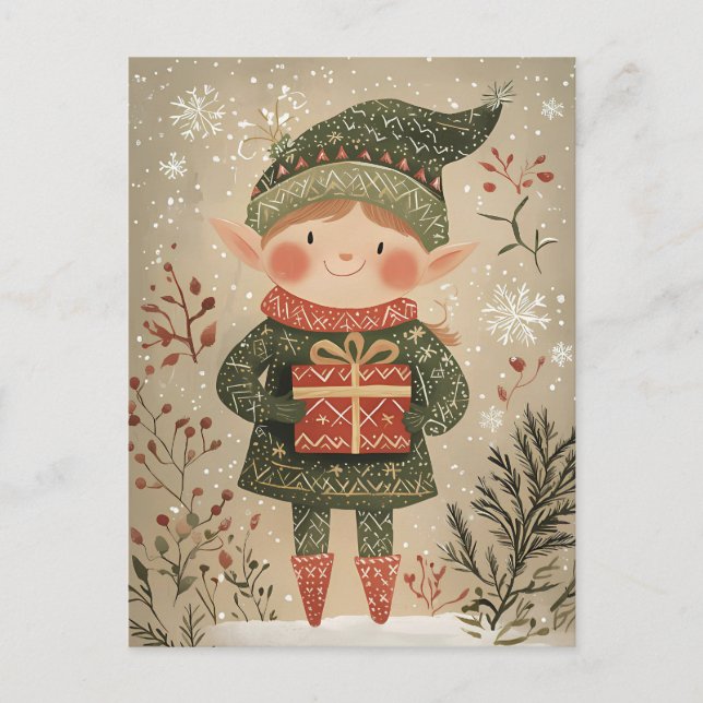 Festliche niedliche Gnome Weihnachtsgrüße Postkarte (Vorderseite)