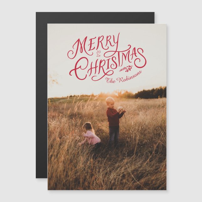 Festliche Nostalgie Frohe Weihnachten Foto Magnet (Vorne/Hinten)