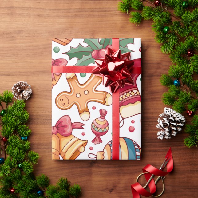 Festliche Ornamente und Lebkuchen Weihnachten Geschenkpapier (Feiertagsgeschenk)