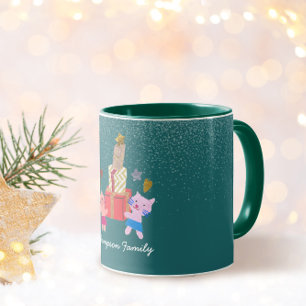 Festliche Papiercollage Katzen & Geschenke Grüne W Tasse