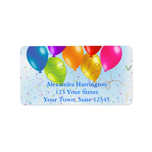 Festliche Party Balloons, Confetti Adressaufkleber (Vorne)