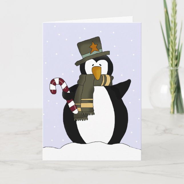Festliche Penguin Weihnachtskarte Feiertagskarte (Vorderseite)