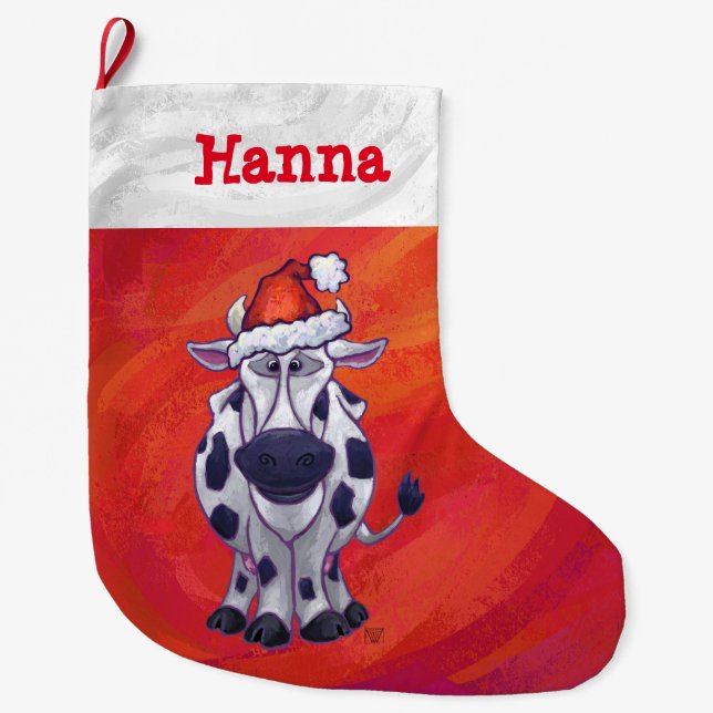 Festliche Personalisierte Kuh Weihnachten Großer Weihnachtsstrumpf (Vorderseite)