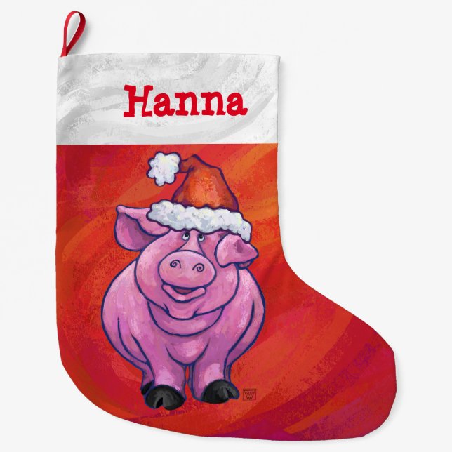 Festliche Personalisierte Schweinehaltung Großer Weihnachtsstrumpf (Vorderseite)