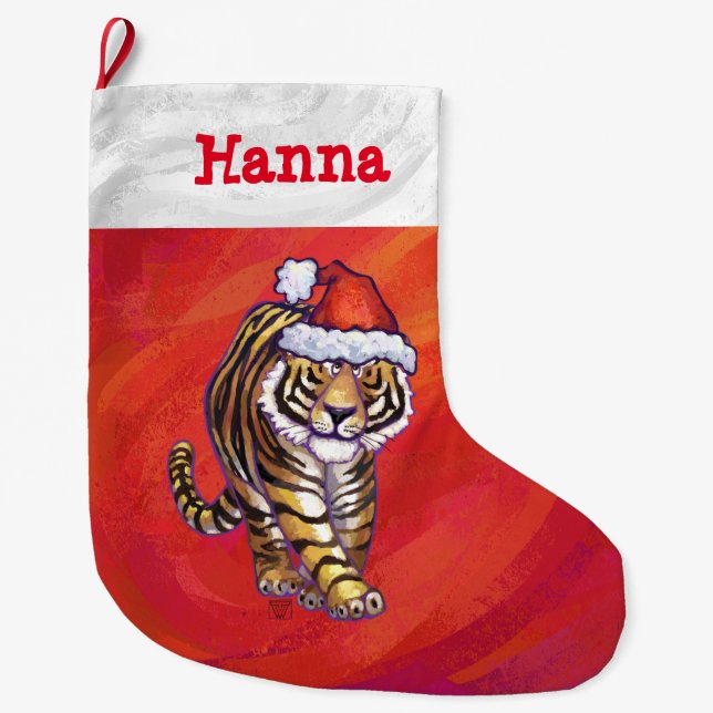 Festliche Personalisierte Tiger Weihnachten Großer Weihnachtsstrumpf (Vorderseite)