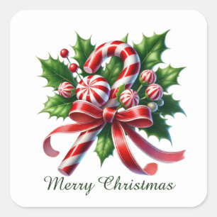Festliche Pfefferminzbonbons Frohe Weihnachten Quadratischer Aufkleber