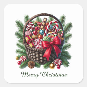Festliche Pfefferminzbonbons Frohe Weihnachten Quadratischer Aufkleber