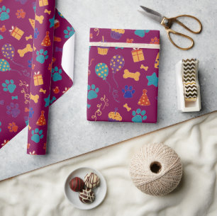 Festliche Pfotenabdrücke & Partybüßigkeiten Hausti Geschenkpapier