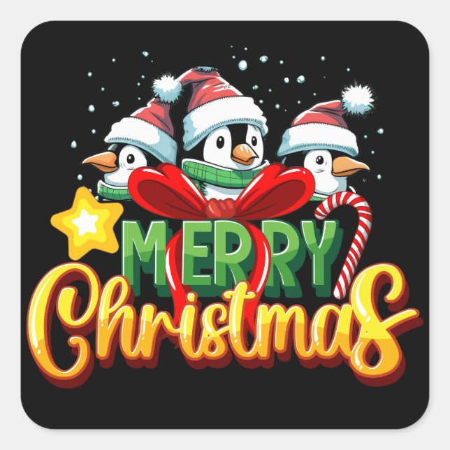 Festliche Pinguine Frohe Weihnachtskleber Quadratischer Aufkleber (Vorderseite)