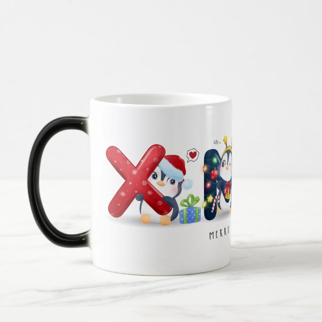 Festliche Pinguine Weihnachts-Tasse Verwandlungstasse (Links)